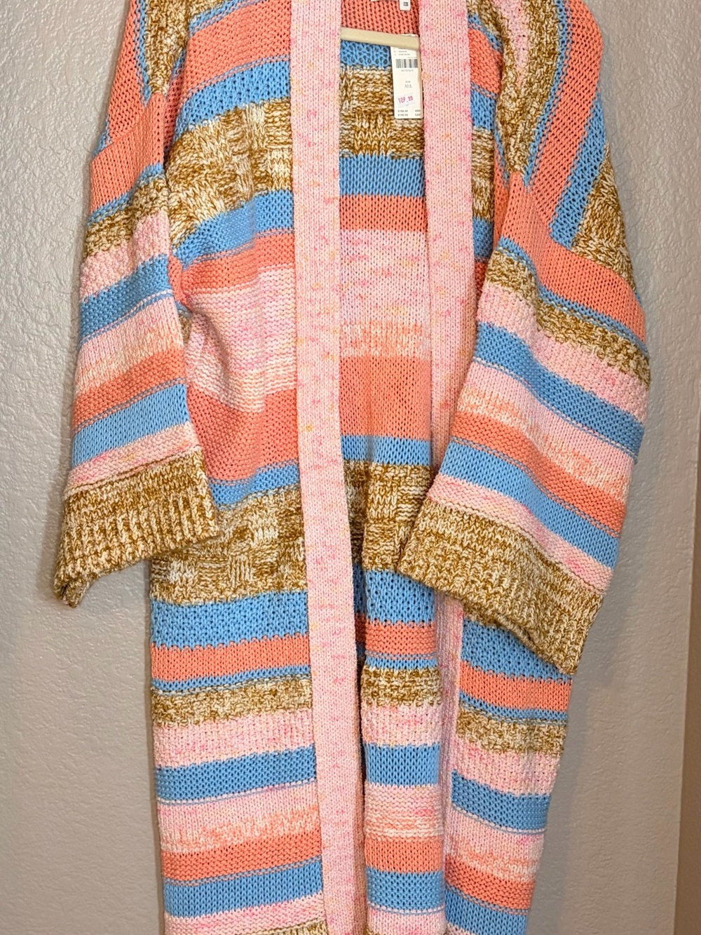 Anthropologie Striped Open-Front Cardigan in Pink, Blue & Tan